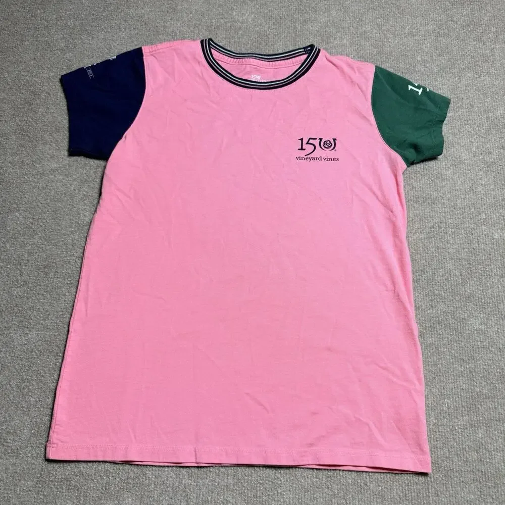 Vineyard Vines Girls 150th Kentucky Derby Colorblock Shirt Pink Navy Green L 14